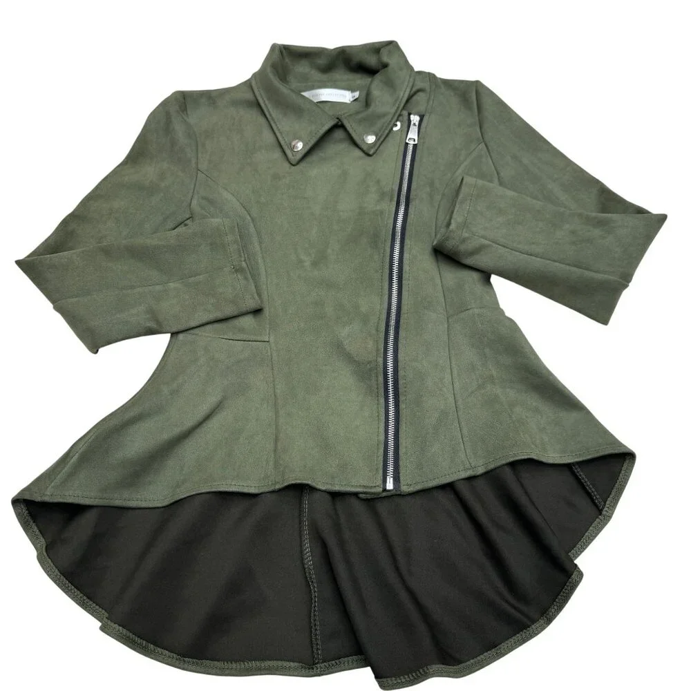 The Porter Collective Women's Faux Suede Zip Green Jacket, Size S - Picture 1 of 8